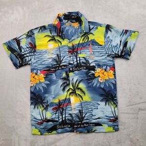 Rima Hawaiian Shirt Mens Small St Lucia Beachworld Batik Palm‎ Tree Helen Indies